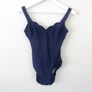 Vintage union tag Longitude navy scalloped edge one piece swimsuit size small